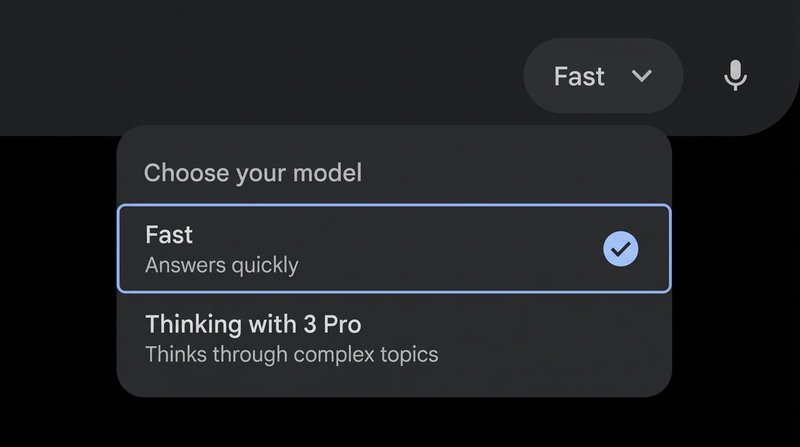 Screenshot of the mode selection menu in Gemini 3
